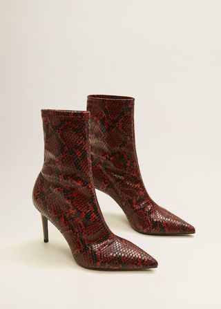 Mango + Snake-Effect Ankle Boots