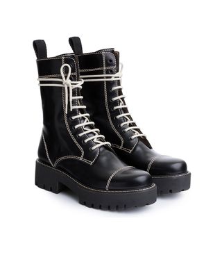 AlexaChung + Black Heavy Tread Flat Boots