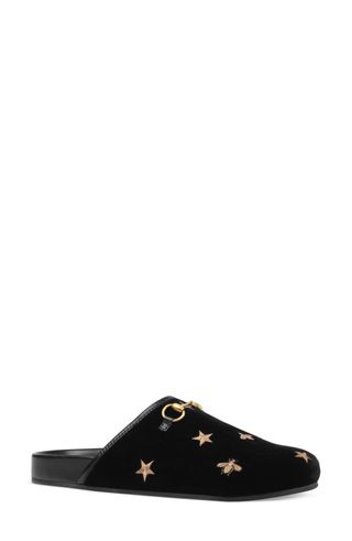 Gucci + New River Embroidered Mule in Black