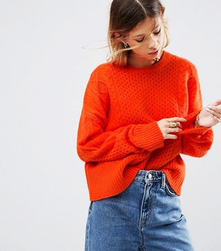 ASOS + Jumper in Fluffy Cable in Wide Sleeve