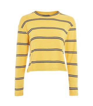 Topshop + Yellow Striped Long Sleeve Crew Neck Top