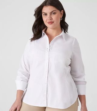 Lane Bryant + Button-Front No-Peek Girlfriend Shirt