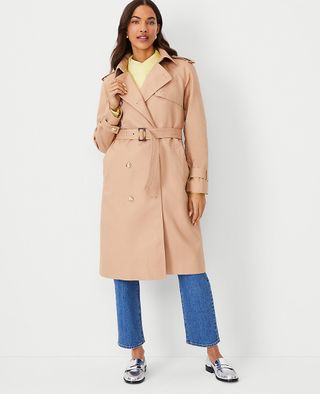 Ann Taylor + Petite Twill Raglan Trench Coat