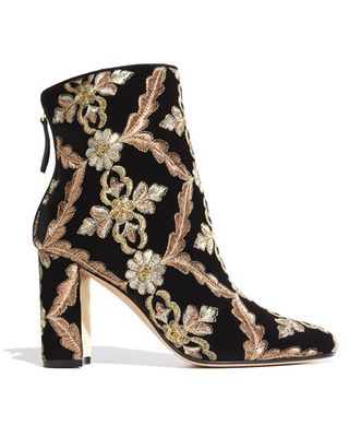 Manolo Blahnik + Isola Embroidered Velvet Bootie