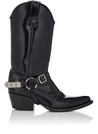 Calvin Klein + Embellished-Strap Leather Cowboy Boots