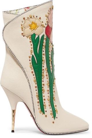 Gucci + Fosca Appliquéd Embellished Textured-Leather Ankle Boots