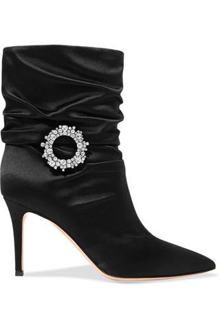 Gianvito Rossi + Mae 85 Embellished Ruched Satin Ankle Boots