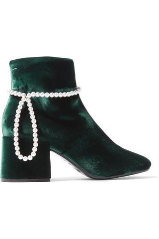 MM6 Maison Margiela + Faux Pearl-Embellished Velvet Ankle Boots