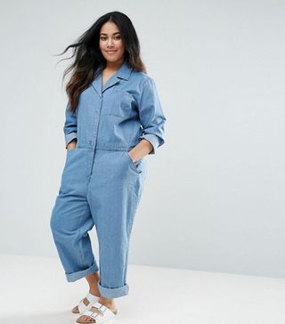 ASOS Curve + Denim Boilersuit in Midwash Blue