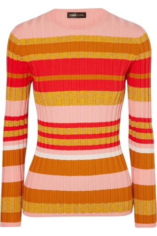 Stine Goya + Leonor Metallic Striped Ribbed-Knit Sweater