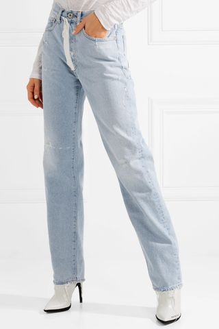 Off-White + Distressed High-rise Straight-leg Jeans