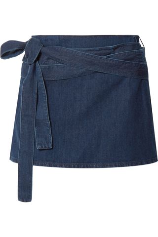 J.W.Anderson + Leather-trimmed Denim Mini Skirt