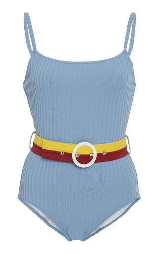 Solid & Striped + Belted Ribbed One-Piece Swimsuit