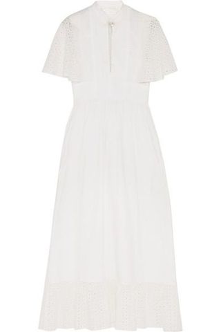 AlexaChung + Cape-Back Broderie Anglaise Cotton Midi Dress