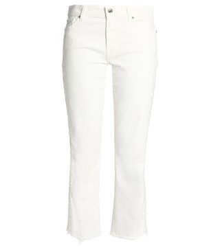 7 For All Mankind + Frayed Embroidered Straight-Leg Jeans