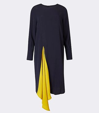 Marks and Spencer + Asymmetric Contrast Pleat Tunic Midi Dress
