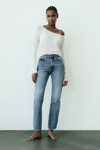 Zara + High-Rise Straight-Fit Jeans