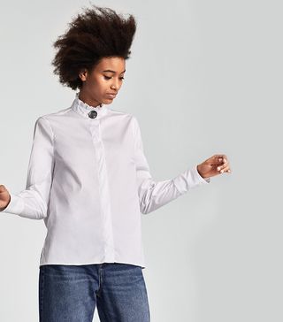 Zara + Poplin Blouse With White Button Detail
