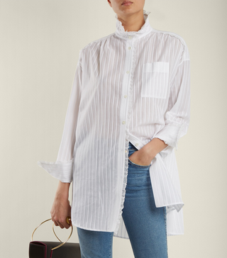 Sonia Rykiel + Lace-Trimmed Striped-Cotton Shirt