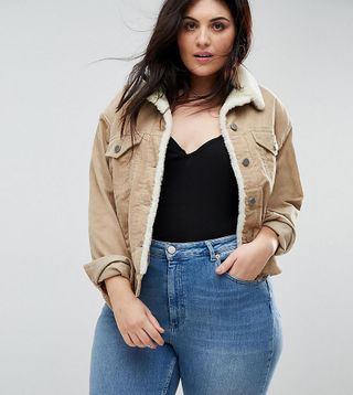 ASOS Curve + Cord Jacket With Fleece Collar