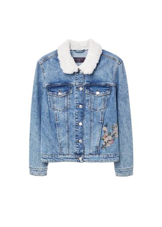 Violeta By Mango + Embroidered Faux-Shearling Denim Jacket