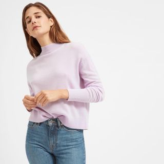 Everlane + Cashmere Crop Mockneck Sweater in Lavender