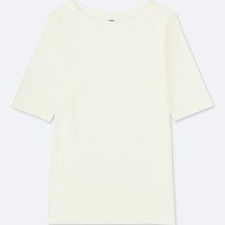 Uniqlo + Ribbed Boat Neck Half-Sleeve T-Shirt