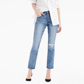 J.Crew + Vintage Straight Jeans in Reed Wash With Button Fly