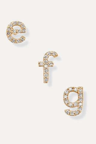 Stone and Strand + Alphabet 14-Karat Gold Diamond Earring
