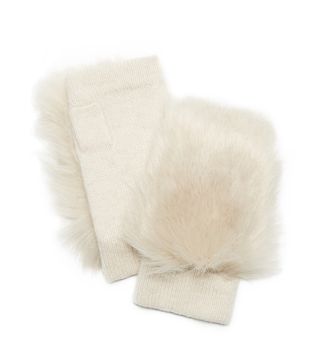 Carolina Amato + Faux-Fur Knit Fingerless Gloves