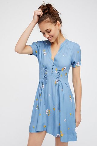 Free People + Dream Girl Mini Dress in Chambray Combo