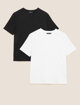 M&S Collection + 2pk Pure Cotton Straight Fit T-Shirts