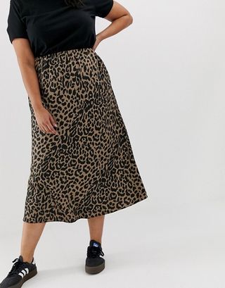 ASOS + Curve Bias Cut Satin Midi Skirt in Leopard
