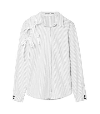 Sandy Liang + Lena Tie-Detailed Pinstriped Cotton-Poplin Shirt