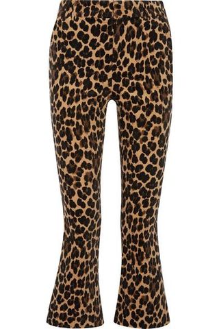 Frame + Cropped Leopard-Print Cotton-Blend Velvet Flared Pants