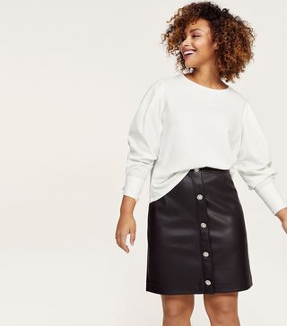 Violeta by Mango + Buttons Faux Leather Skirt