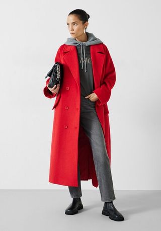 HUSH + Maddie Cocoon Relaxed Wool Blend Coat in Deep Red