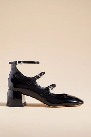 Vicenza + Triple-Strap Leather Mary Jane Heels