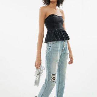 Urban Outfitters + Alba Velvet Strapless Peplum Top