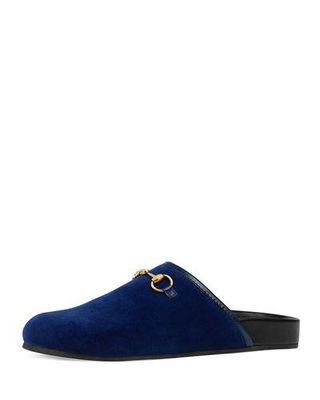 Gucci + River Velvet Mule Slides in Cobalt