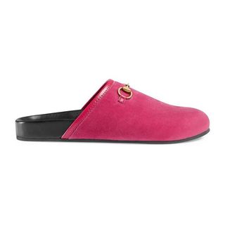 Gucci + Velvet Horsebit Slippers in Raspberry Pink Velvet