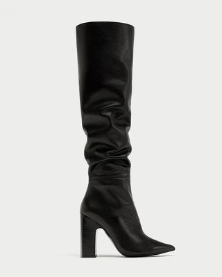 Zara + Leather High Heel Boots With Wide Leg