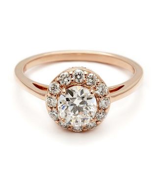 Anna Sheffield + Round Grand Halo Rosette Ring Rose Gold & White Diamond