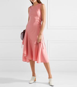 Adeam + Asymmetric Lace-Up Wool-Blend Midi Dress
