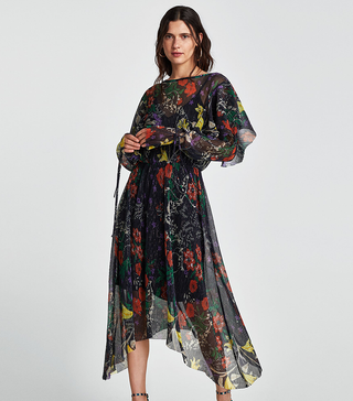 Zara + Shiny Print Pleated Dress