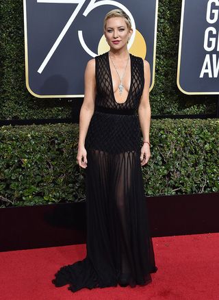 Valentino + TIME'S UP Black Dress Worn by Kate Hudson to 75th Golden Globes Awards