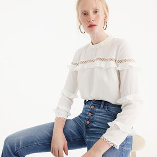 J.Crew + Tiered Ruffle Top With Scalloped Lace Trim