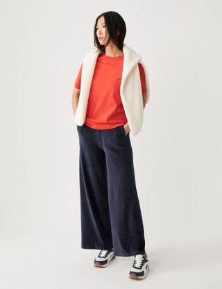 M&S Collection + Jersey Cord Wide Leg Ankle Grazer Trousers