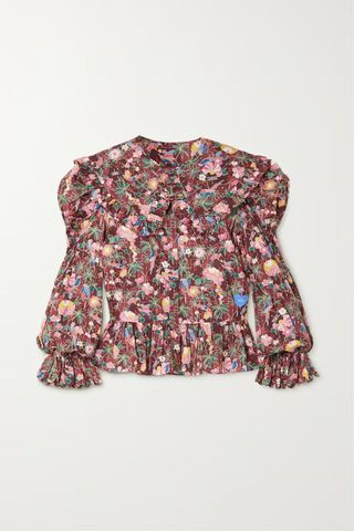 Horror Vacui + Jessie Ruffled Printed Cotton Blouse