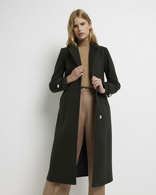 River Island + Khaki Belted Longline Coat